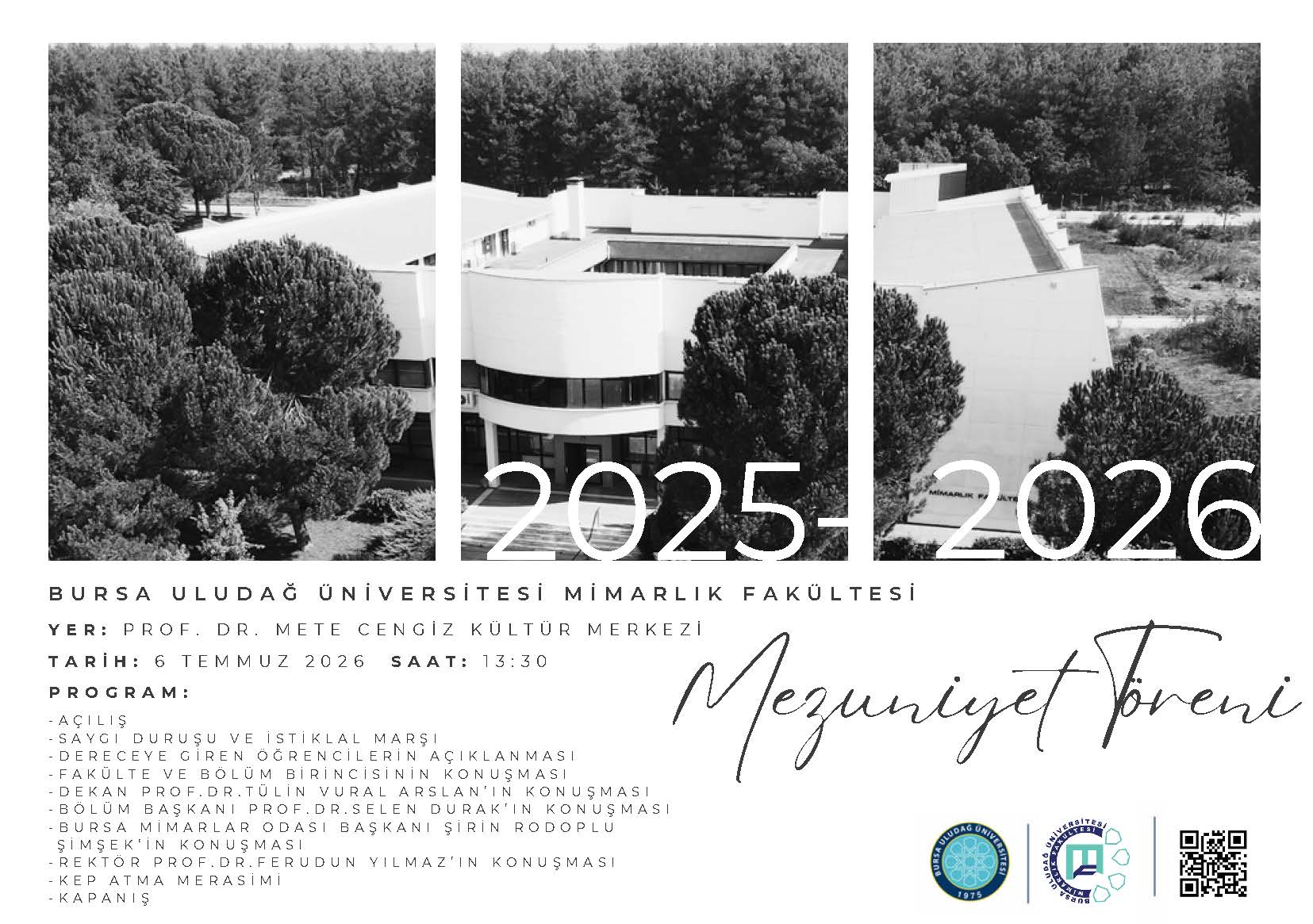  2025-2026 EĞİTİM-ÖĞRETİM AKADEMİK YILI MİMARLIK FAKÜLTESİ TÖREN DAVETİYESİ
